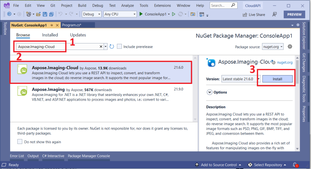 حزمة Aspose.Imaging Cloud NuGet