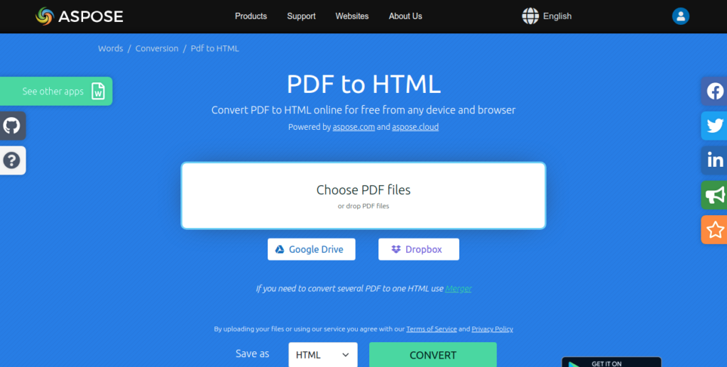 Конвертирайте PDF в HTML онлайн безплатно