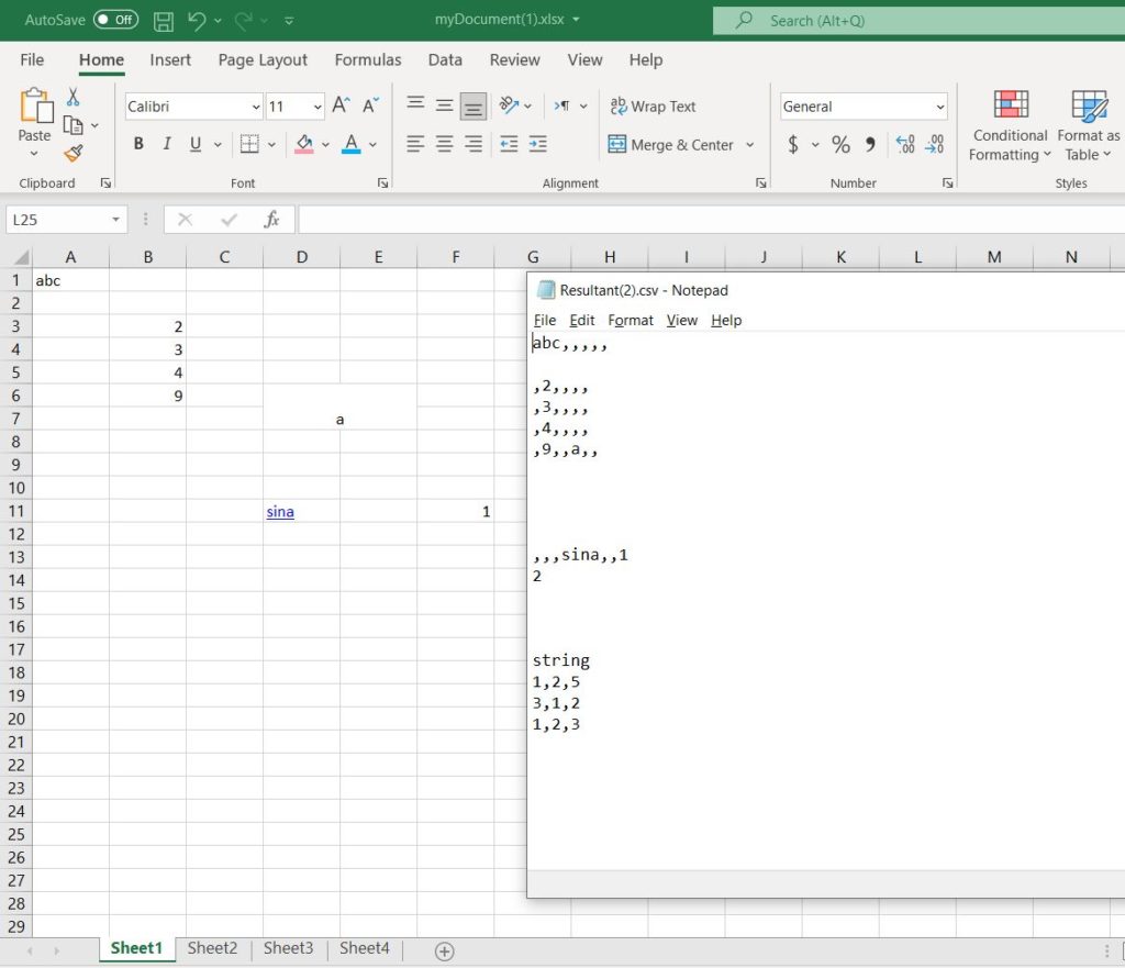 excel to csv file preview