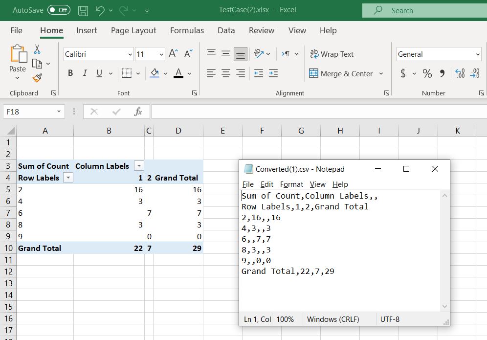 Excel to CSV conversion preview