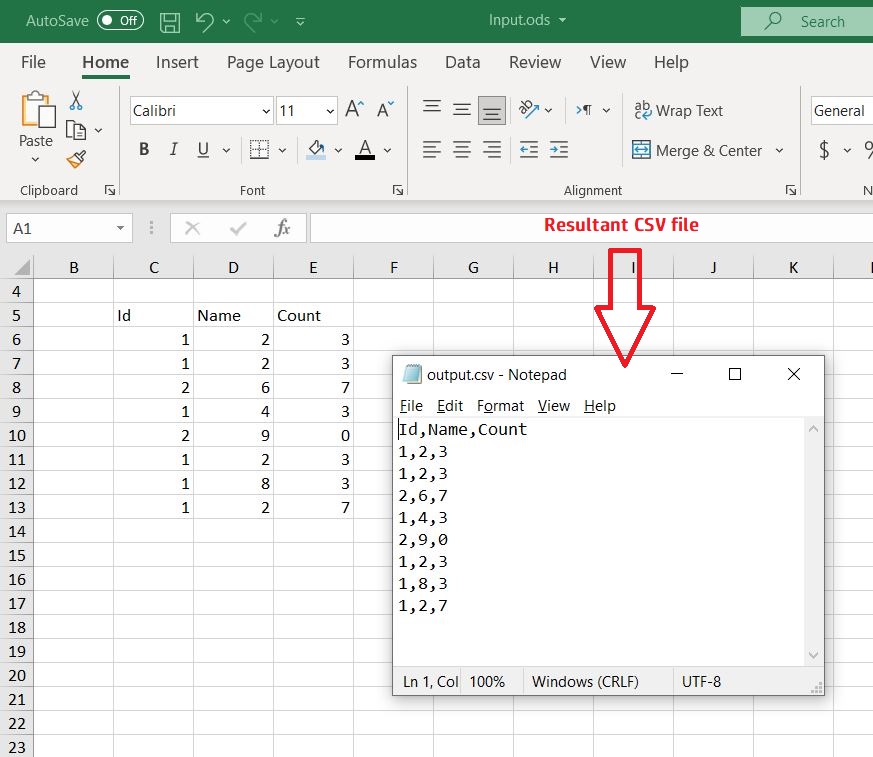 ODS to CSV conversion preview