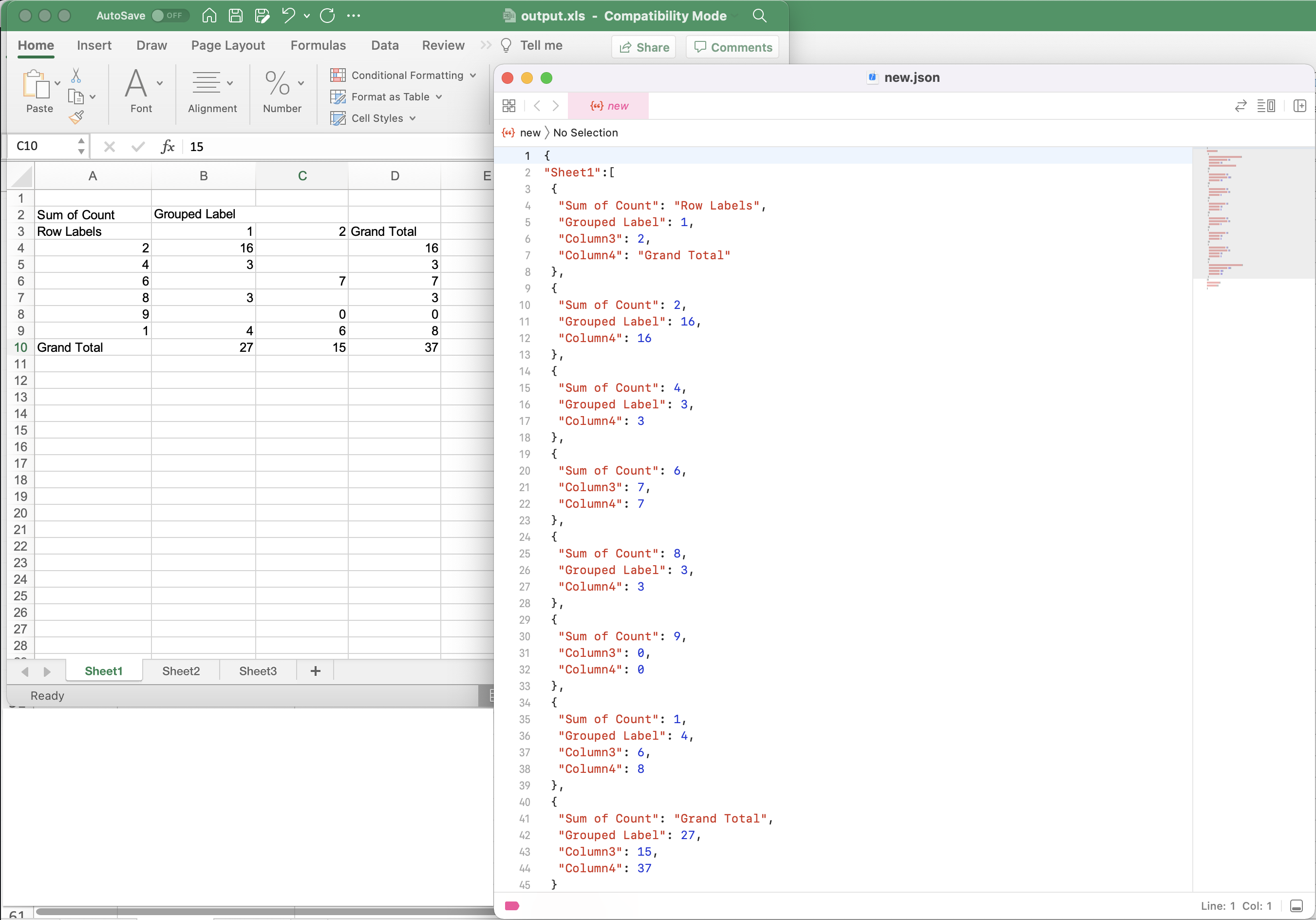 excel to json