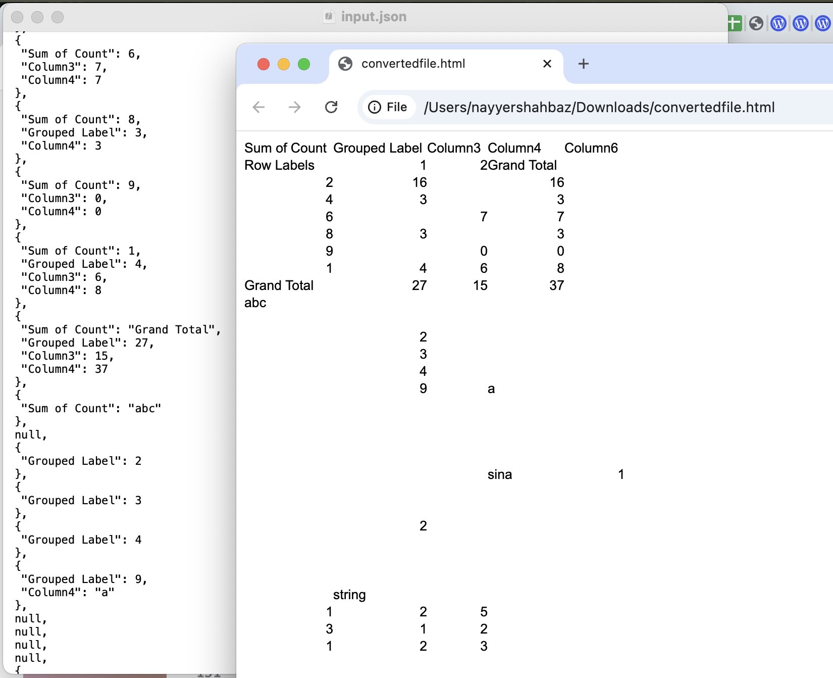 json to html