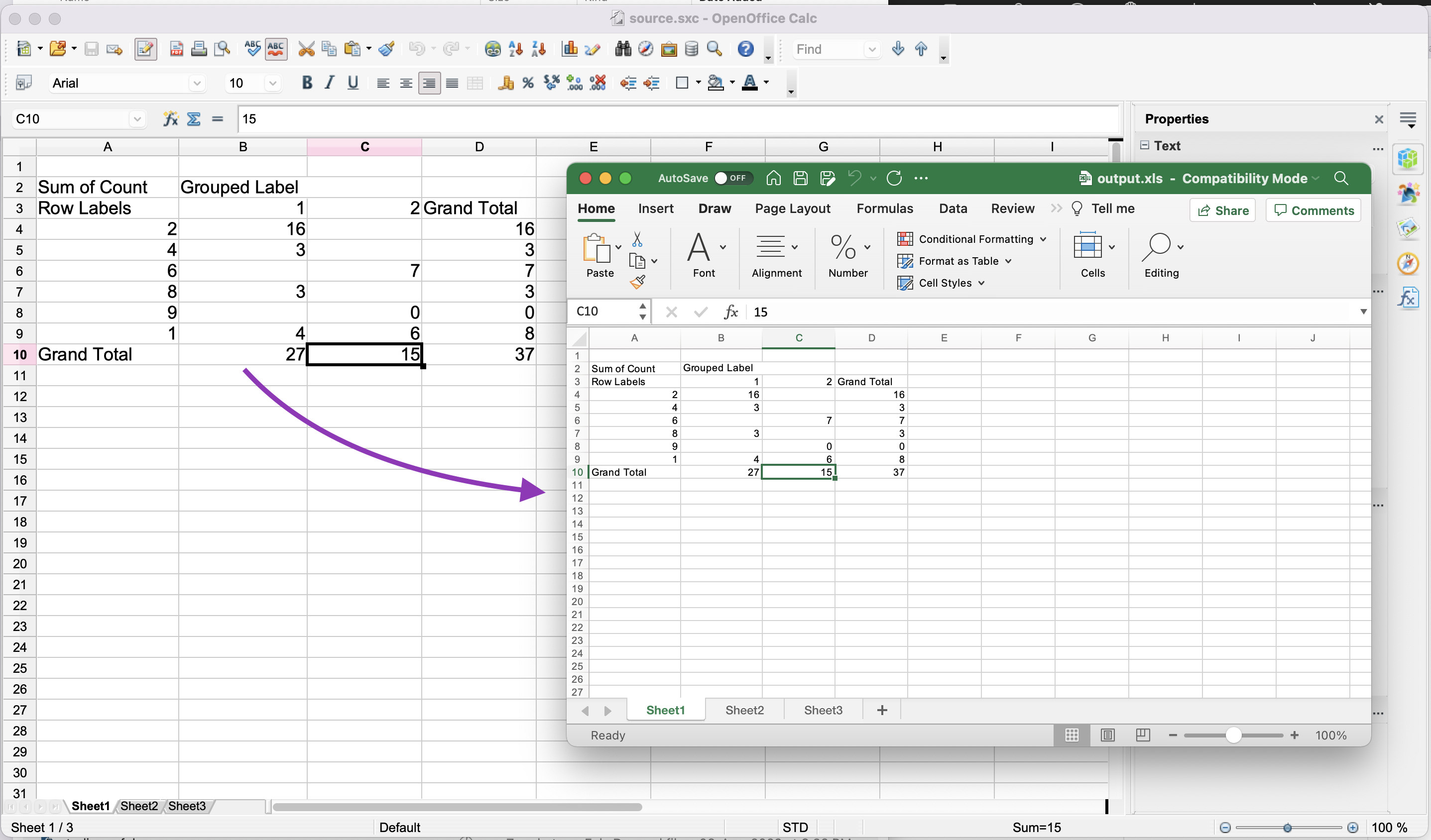 SXC to Excel preview