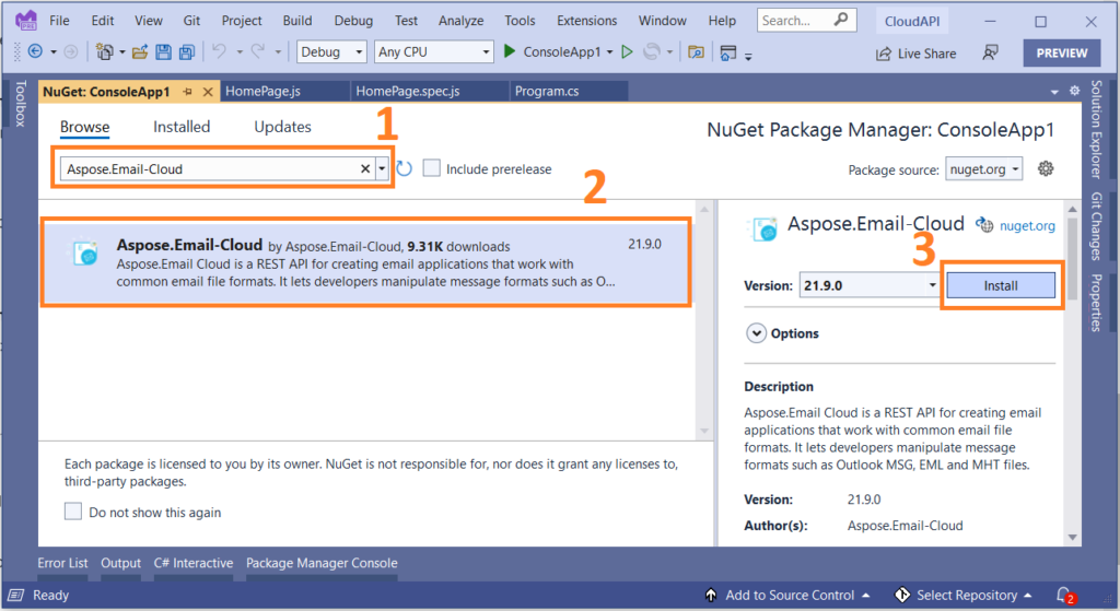 Image 2:- Aspose.Words Package in NuGet Package Manager.