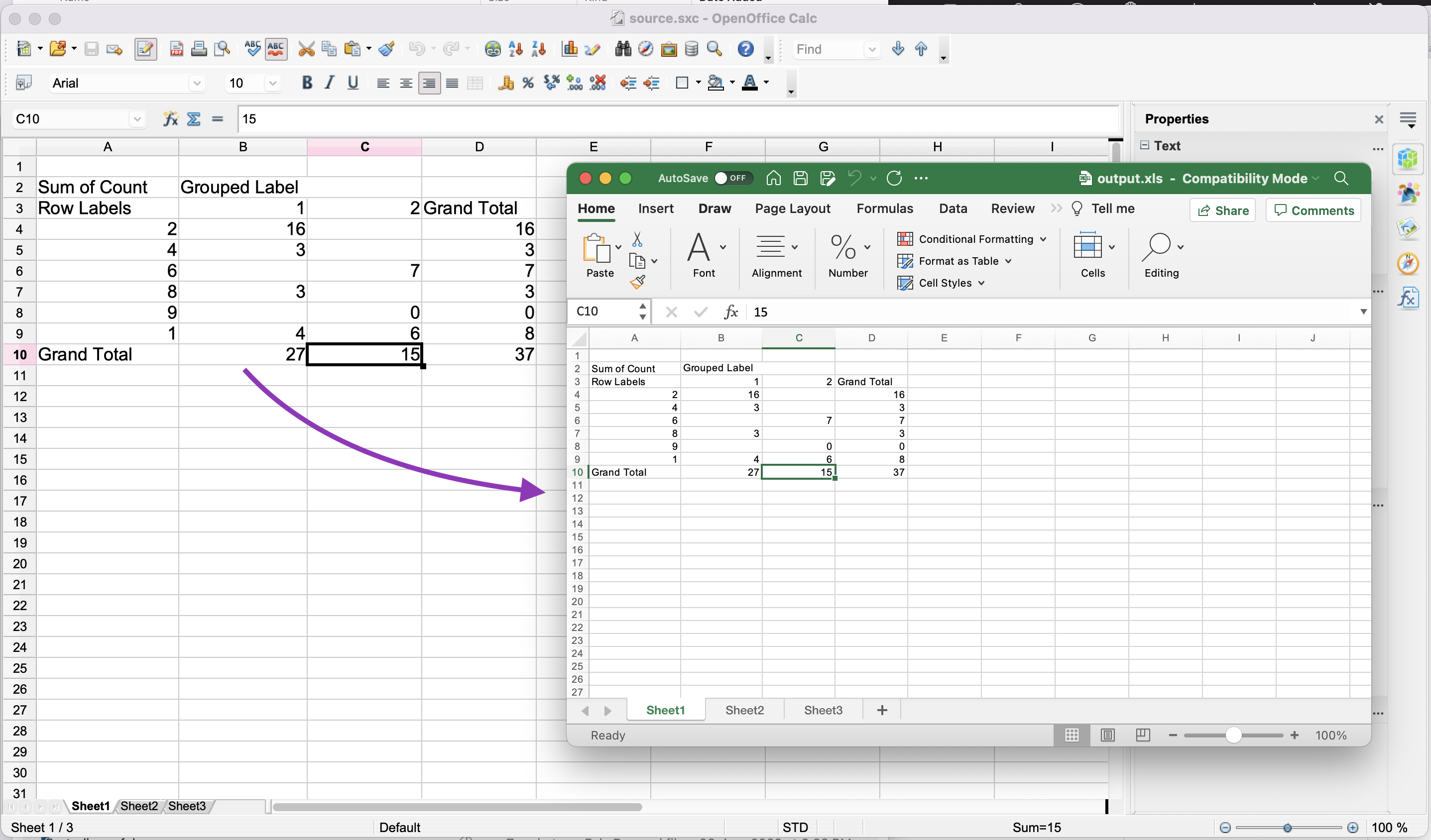 Vista previa de SXC a Excel