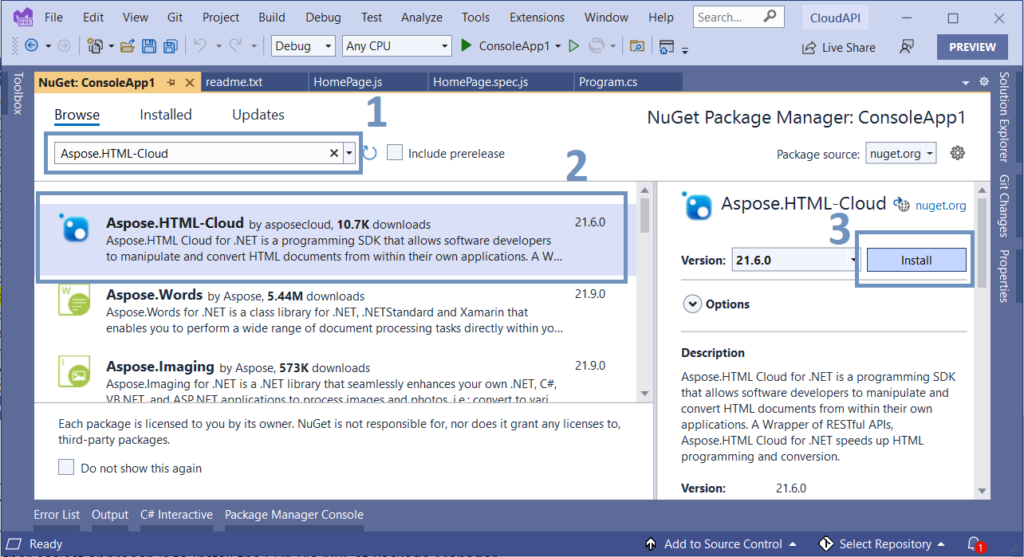 Image 2:- Aspose.HTML Package in NuGet Package Manager.
