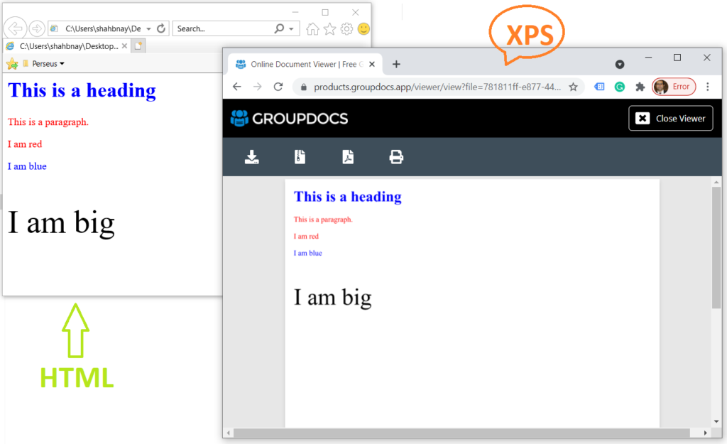 Image 4:- HTML to XPS conversion preview.