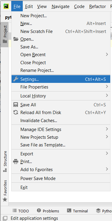 PyCharm beállítások