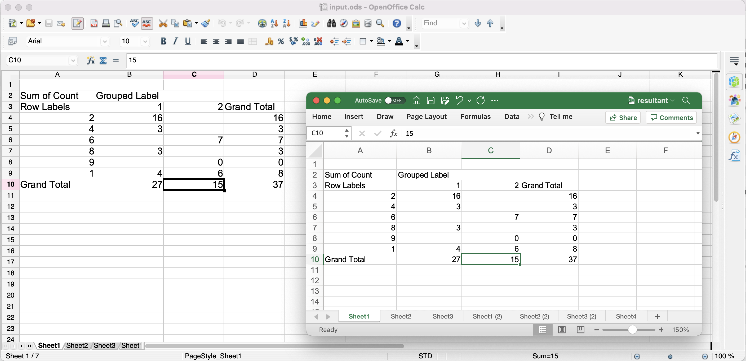 ODS դեպի Excel