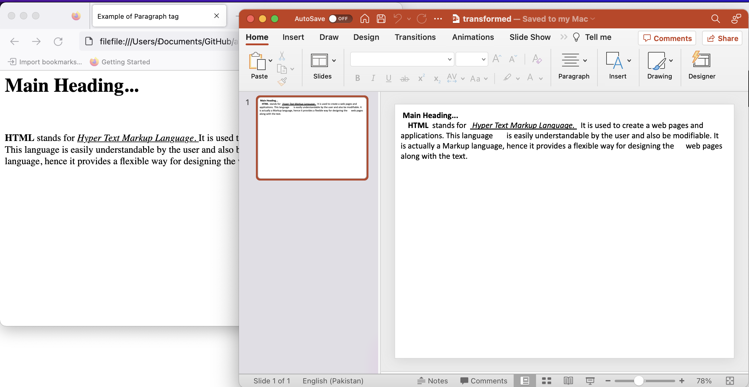 html all'anteprima di powerpoint