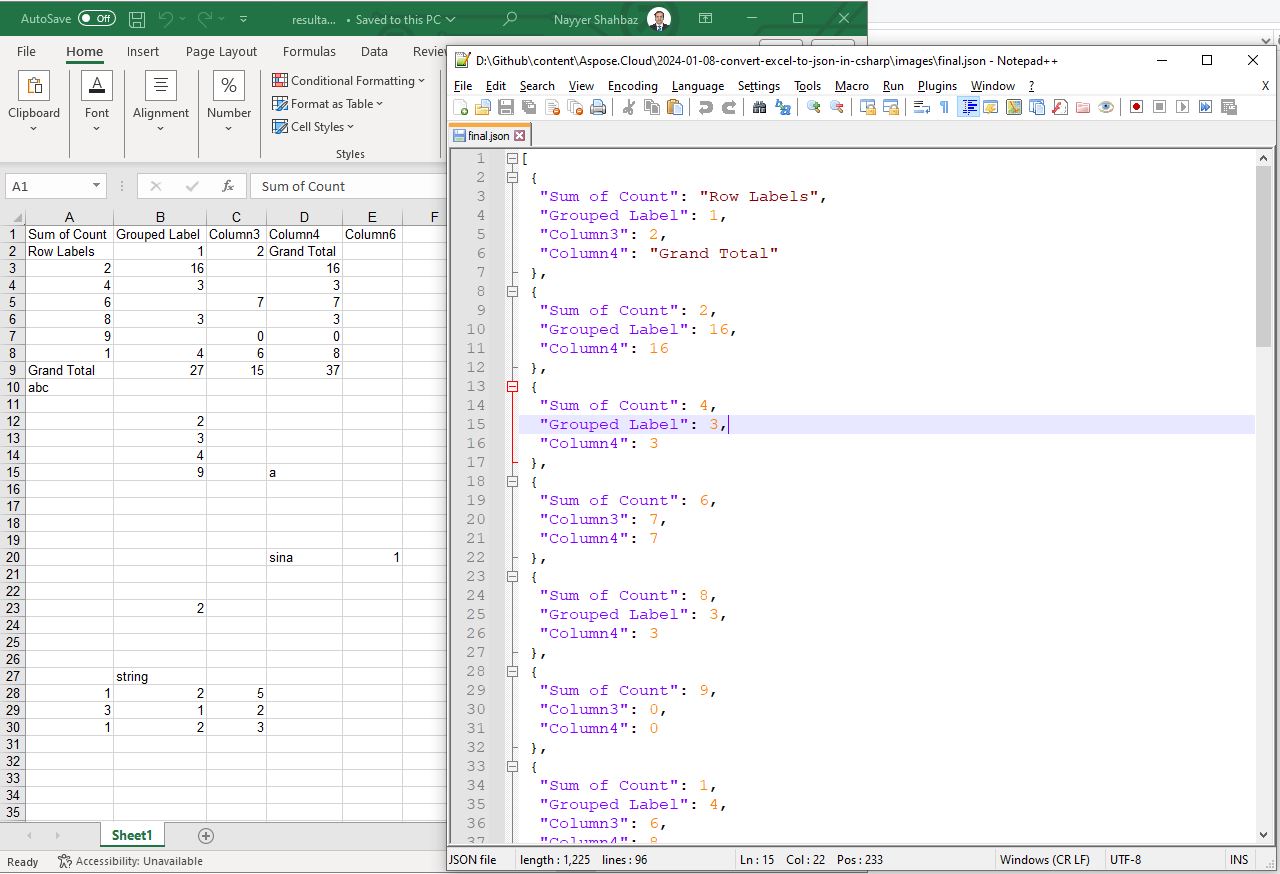 Excel から JSON へのコンバーター