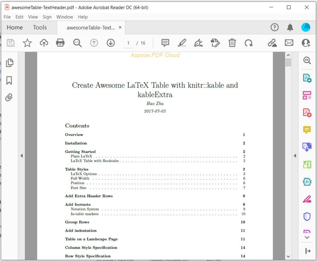 Text Header in PDF