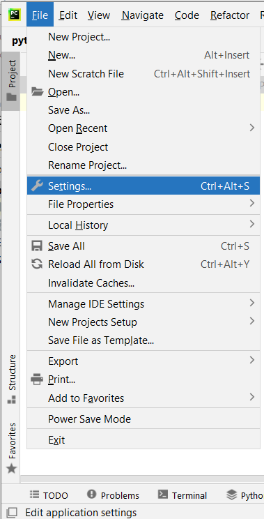 PyCharm settings