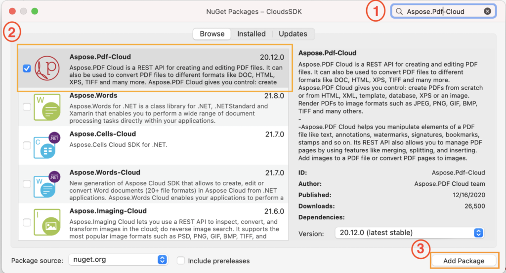 Aspose.PDF Cloud NuGet package