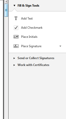 On the left hand, a poup will appear. Click on Place Signature under the Fill and Sign Tools Section.