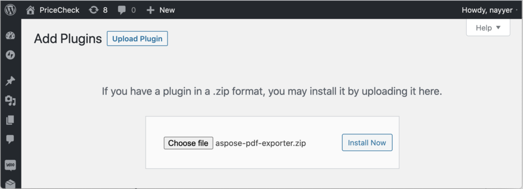 Aspose.PDF Exporter plugin installation with .zip file