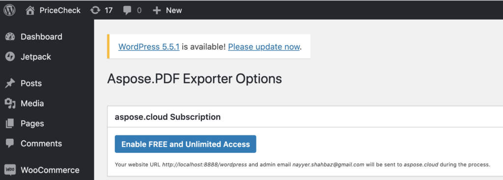Activate Aspose.PDF Exporter plugin