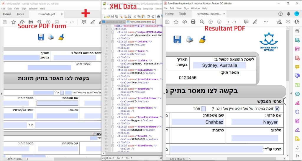 Image 2:- Preview of XML data imported to PDF Form.