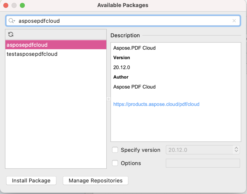 Available packages dialog