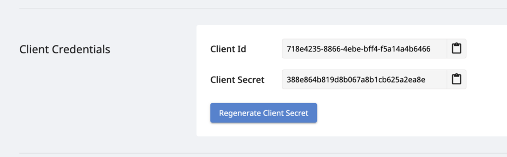 Prévia do ClientID e ClientSecret