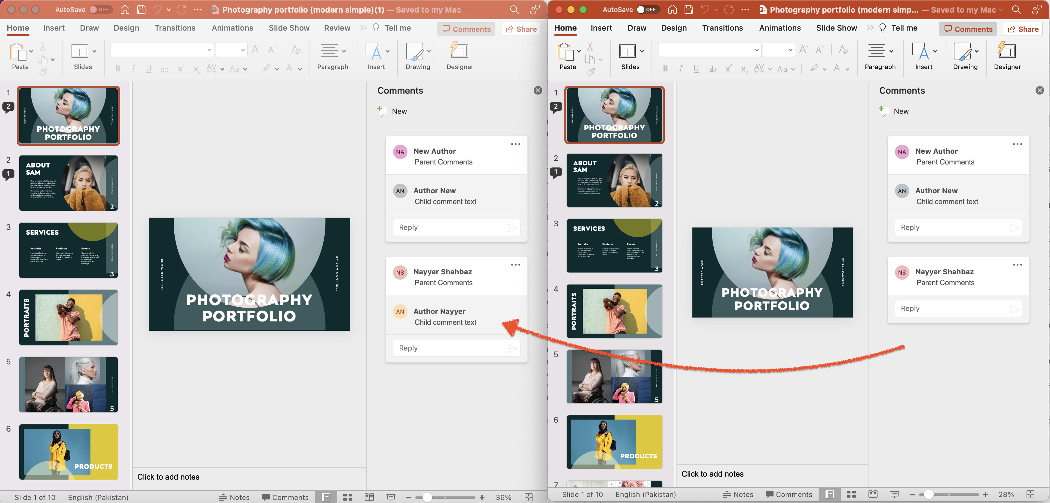 Delete PowerPoint comments preview