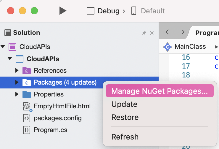 Manage NuGet packages option preview