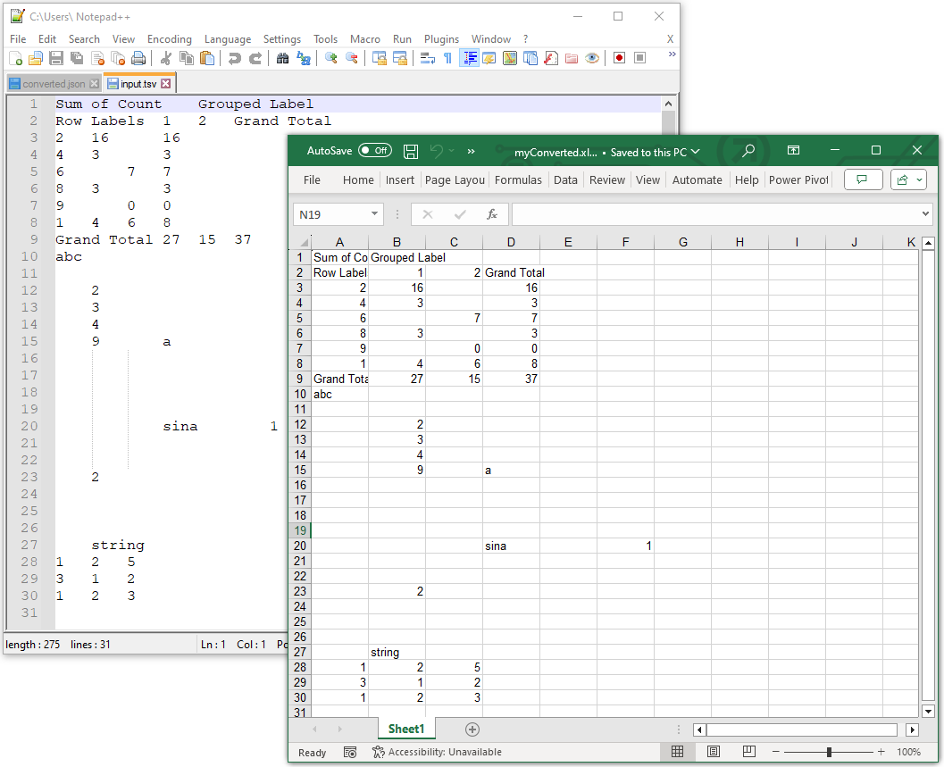 การแปลง tsv เป็น xls