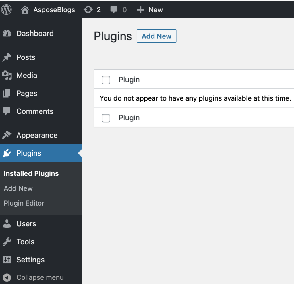 ส่วนปลั๊กอินผู้ดูแลระบบ WordPress