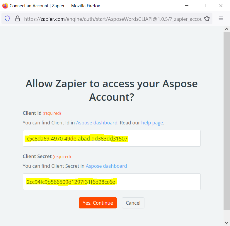Aspose Account credentials