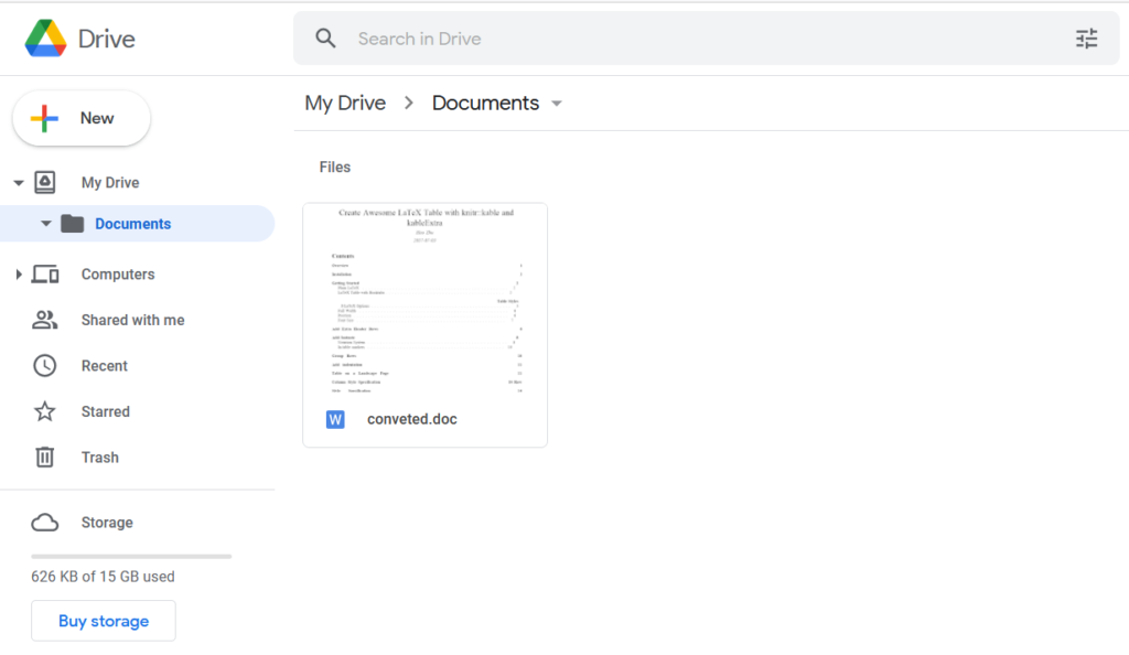 Google Drive file upload preview