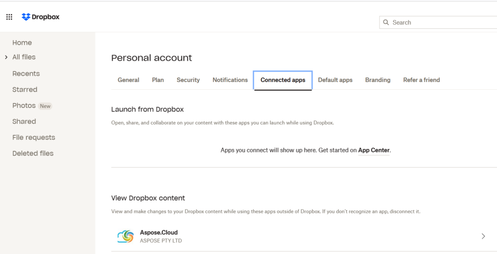 Dropbox connected Apps