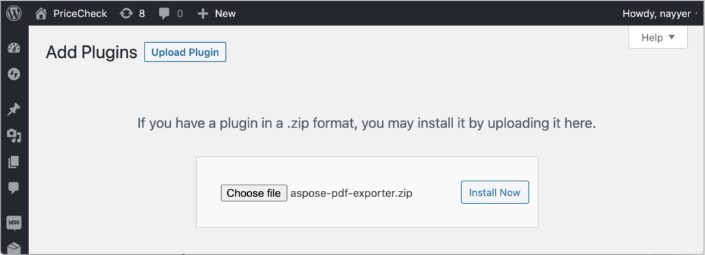 Інсталяція плагіна Aspose.PDF Exporter із файлом .zip