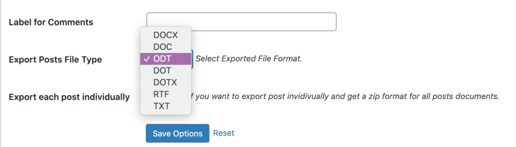Document Export format settings