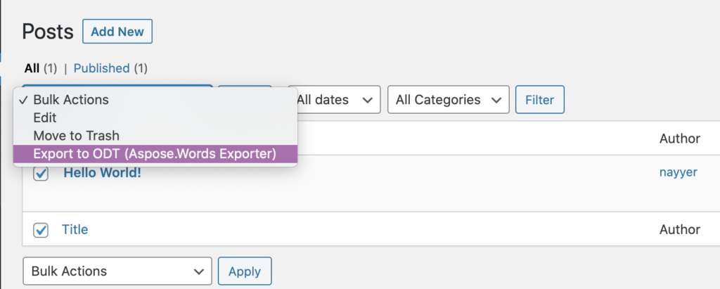 ODT appearing as Document export format.