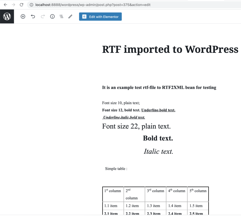 RTF preview in WordPress editor