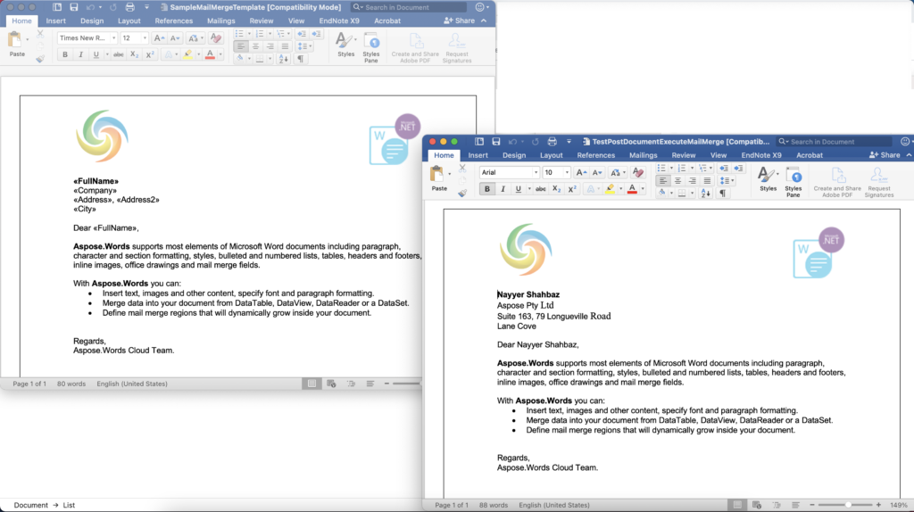 Mail merge preview