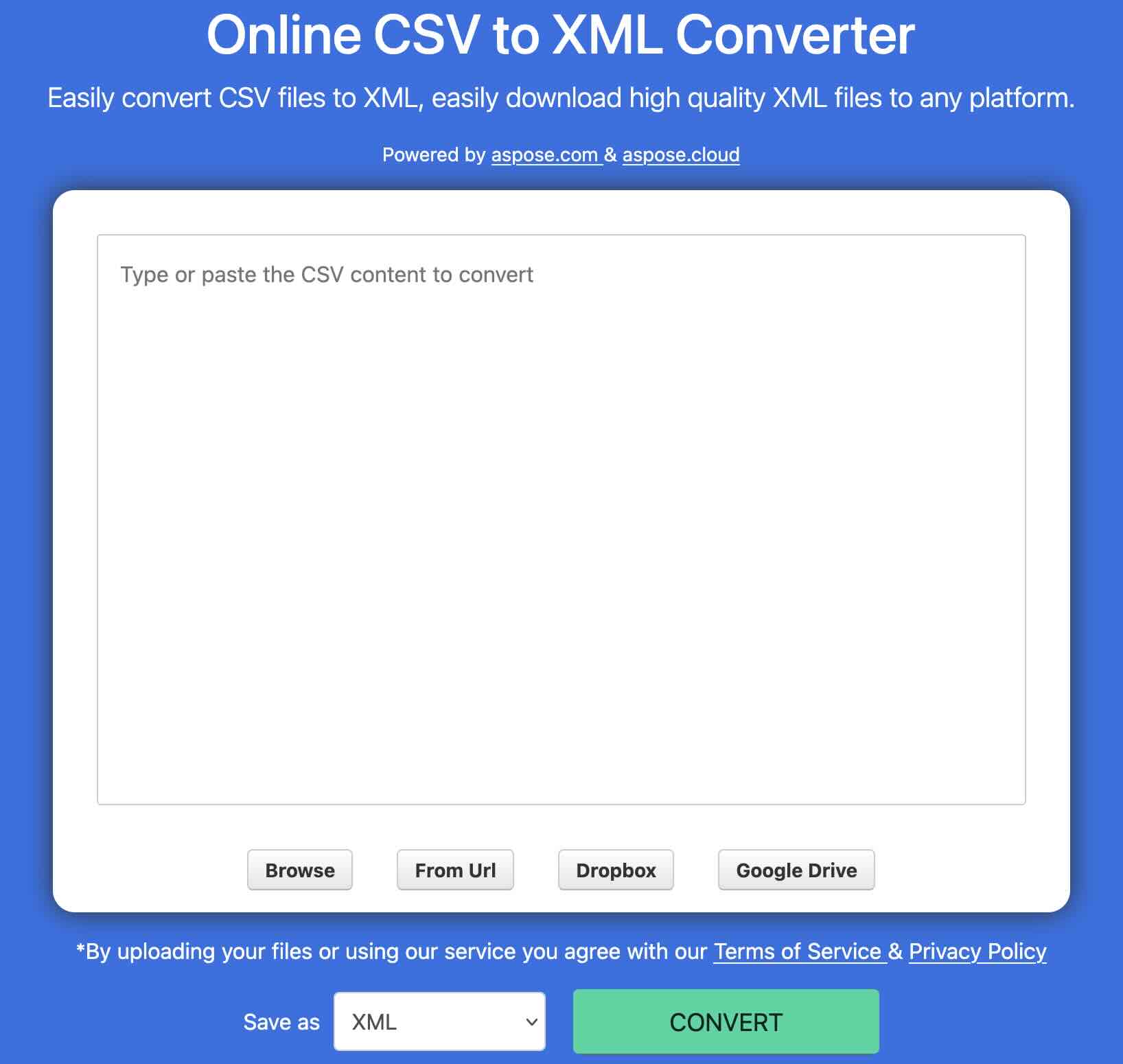 CSV to XML 在线转换器
